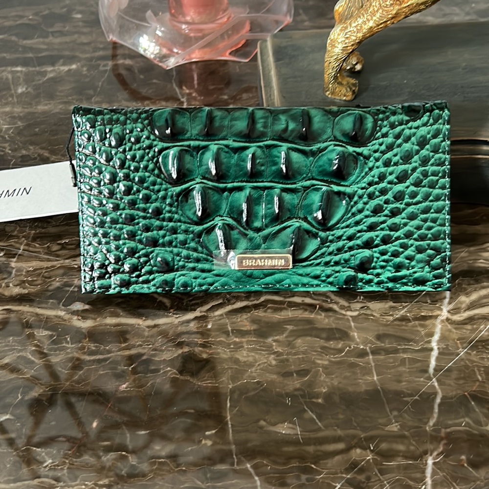 NWT Auth BRAHMIN Cordelia Checkbook Emerald Leather
